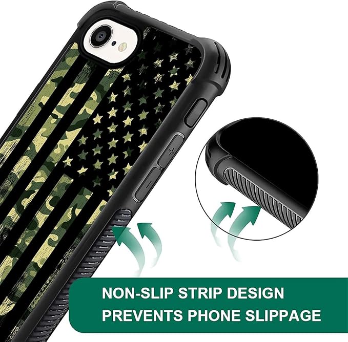 Compatible with iPhone 16e Case,Camo American Flag Phone Cover for Men/Women,Soft TPU Anti-Skid Thread and Four Corner Anti-Collision Protection Case Compatible with iPhone 16e 6.1inch