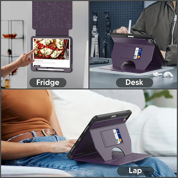 SEYMAC for iPad Air 11 inch Case M3/ M2 (2025/2024), Full Protective Auto Sleep/Wake Strong Magnetic Cover with 5 Standing Angles, Pencil Holder, Purple