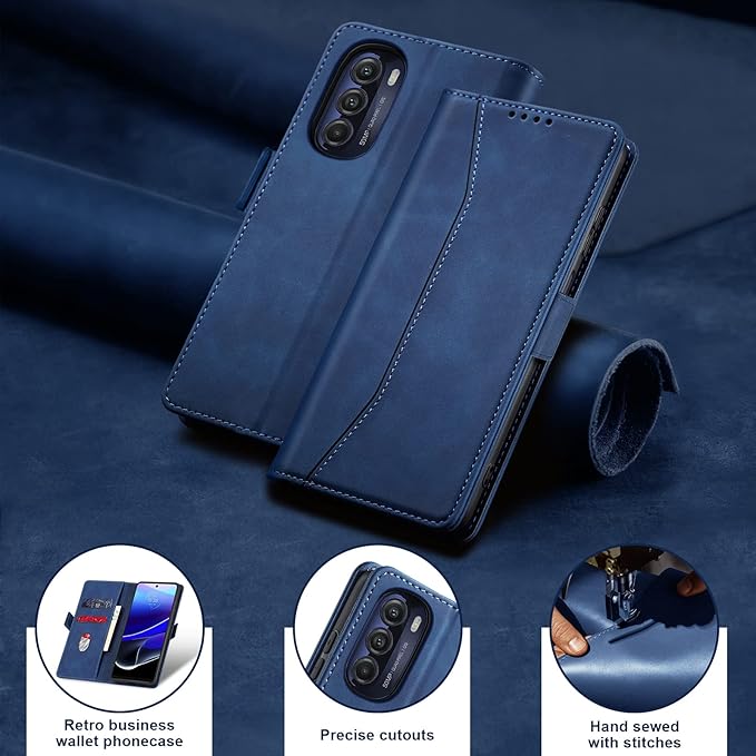 Jasonyu Flip Wallet Case for Moto G Stylus 5G (2022),Leather Magnetic Folio Cover with Card Holder,Kickstand - TPU Shockproof Durable Protective Phone Case,Blue