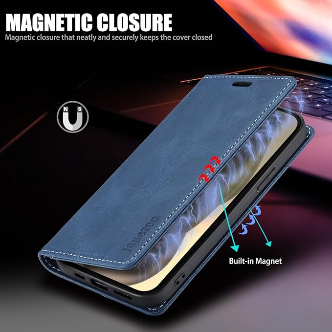 japezop iPhone 15 Plus 5G Wallet Case with RFID Blocking, Card Holder Kickstand Magnetic Leather Flip Case Wallet for iPhone 15 Plus 5G 6.7 Inch(Blue)