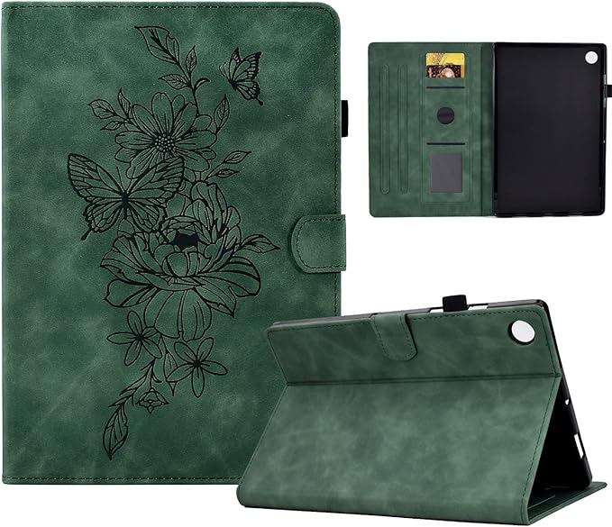 Case for Samsung Galaxy Tab A9+/A9 Plus 11 Inch 2024 2023 (SM-X210/X216/X218), PU Leather Cover Embossed Flower Multi-Angle Stand with Auto Wake/Sleep Case for Galaxy Tab A9 Plus Tablet,Green