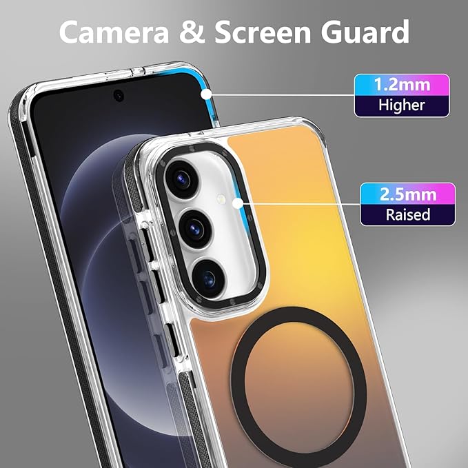 MOWIME Magnetic Case for Samsung Galaxy S25 FE 5G [Compatible with Magsafe] [Cute Fashion Fluorescent Design] [1 Screen Protector] Slim Translucent Matte Case for Galaxy S25 FE 5G 6.7", Black