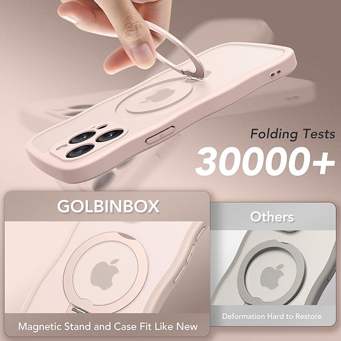 for iPhone 15 Pro Case,[Compatible with Magsafe][360°Magnetic Stand][Cute Wave Edge][18ft Military-Grade Protection] Translucent Matte Phone Women Case for iPhone 15 Pro, Rose Gold