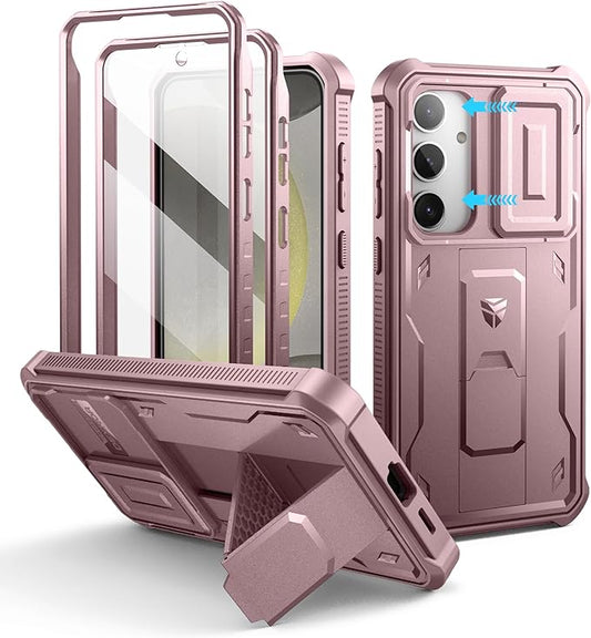 Dexnor for Samsung Galaxy S24 Plus Case with Built-in Slide Camera Cover & Screen Protector & Kickstand, Shockproof Rugged Case Full-Body Bumper Protective Cover for Galaxy S24 Plus (2024),Peony Pink