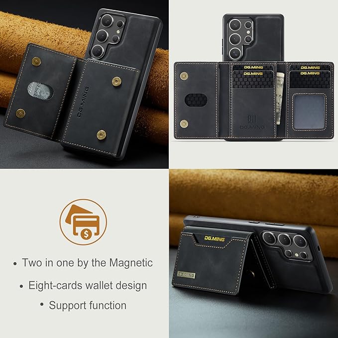 SZHAIYU M2 2 in 1 Detachable Leather Phone Cases for Samsung Galaxy S25 Ultra 5G Case Wallet with Card Holder Men 6.8'' (Black)