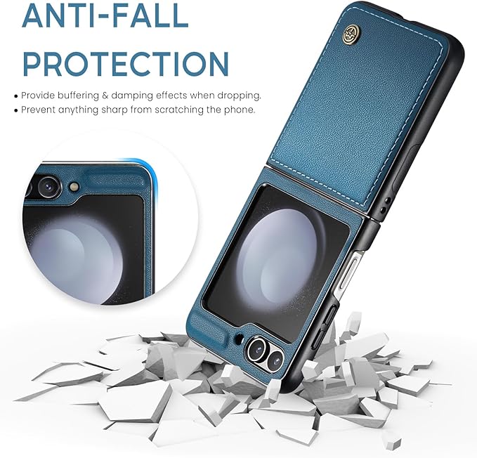 for Samsung Galaxy Z Flip 5 Case, Premium PU Leather Case Anti Scratch Slim Phone Shockproof Protective Phone Cover for Samsung Galaxy Z Flip5, Blue