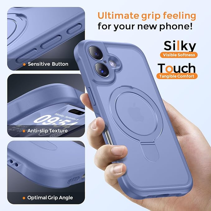 MOCCA Compatible with iPhone 17 Case with Magnetic Invisible Stand [Full Camera Protection] [Compatible with Magsafe] Military Drop Shockproof Translucent Matte Phone Case Cover 6.3",Lavender Grey