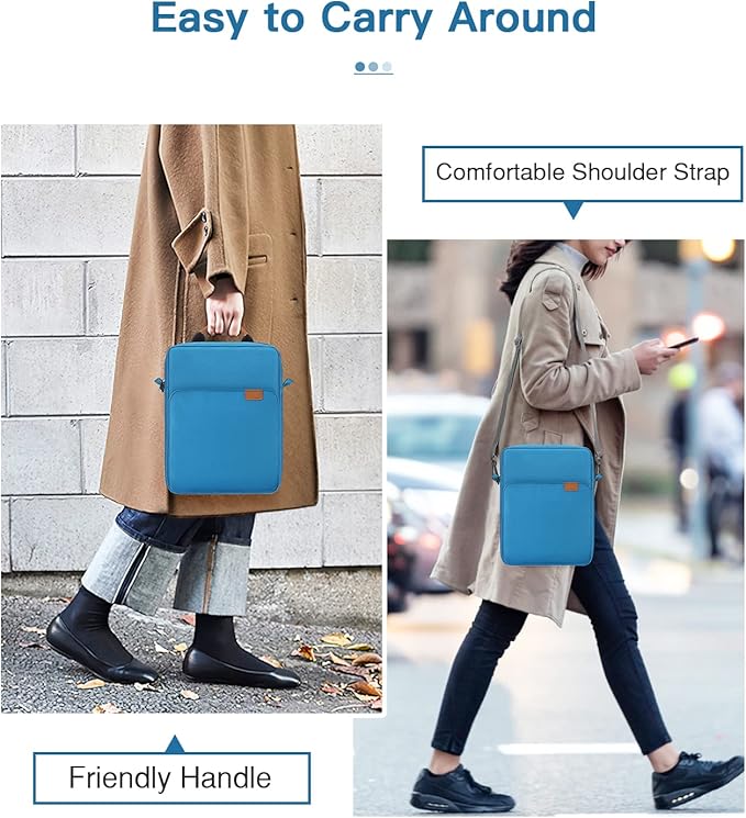 MoKo 9-11 Inch Tablet Sleeve Bag Handle Carrying Case with Shoulder Strap Fits 11inch iPad Air M3, iPad A16 2025, iPadPro 11", iPad10/9/8/7th Gen 10.2, Air 5/4th 10.9, Tab S8/S9 11", Peacock Blue