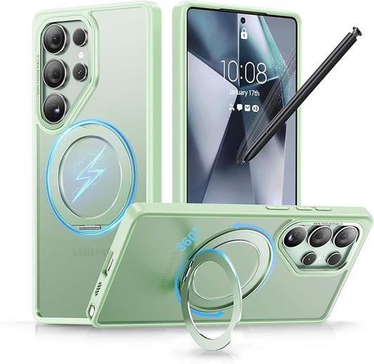 QTlier Phone case for Galaxy S25 Ultra- 360 Rotatable Magnetic Ring Stand, Military-Grade Protection, Raised Camera Frame