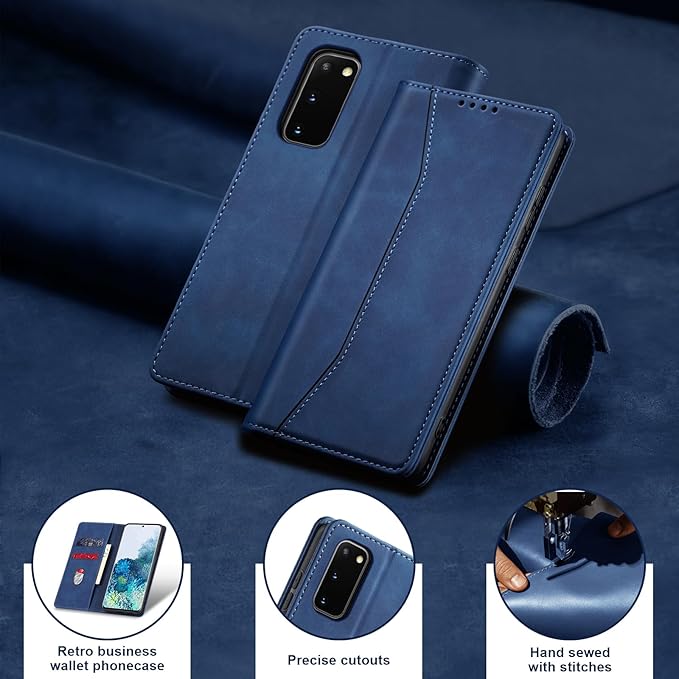 Jasonyu Flip Wallet Case for Samsung Galaxy S20 5G [5.97 x 2.72in],Leather Magnetic Folio Cover with Card Holder,Kickstand - TPU Shockproof Durable Protective Phone Case,Blue
