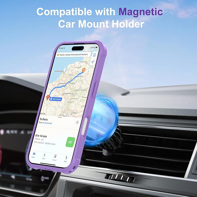 Compatible with iPhone 17 Case with Invisible Magnetic Ring Stand [Compatible with Magnetic] [Military Drop Protection] Shockproof Slim Hard Back Soft Edge Case 6.3 Inch, Purple
