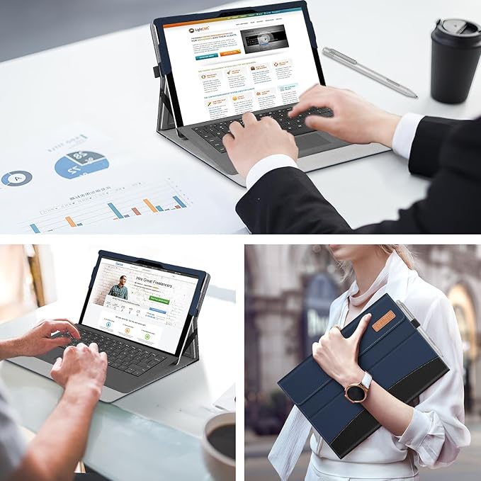 Fintie Case for 12.3 Inch Microsoft Surface Pro 7 Plus, Surface Pro 7/6/5/4/3 - Portfolio Business Cover with Pocket, Compatible with Type Cover Keyboard, Navy