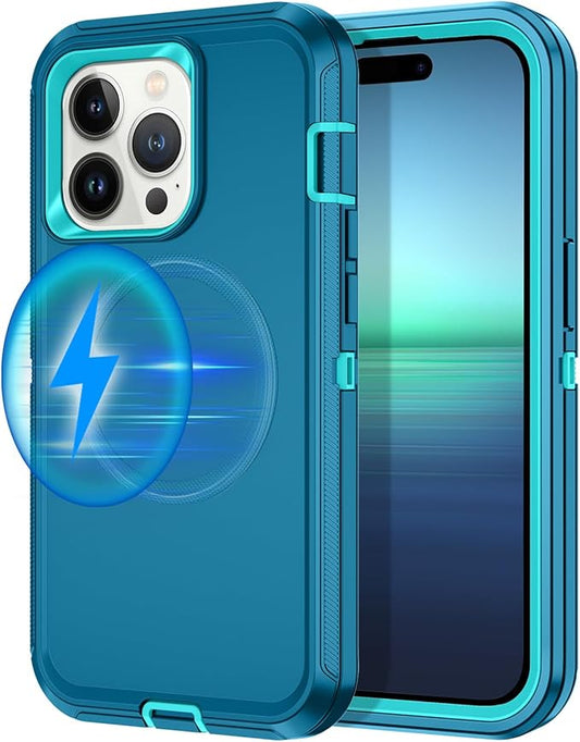 for iPhone 14 Pro Case [Compatible with MagSafe] Shockproof 3-Layer Full Body Protection Rugged Heavy Duty Cover Case for Apple iPhone 14 Pro 6.1",Turquoise