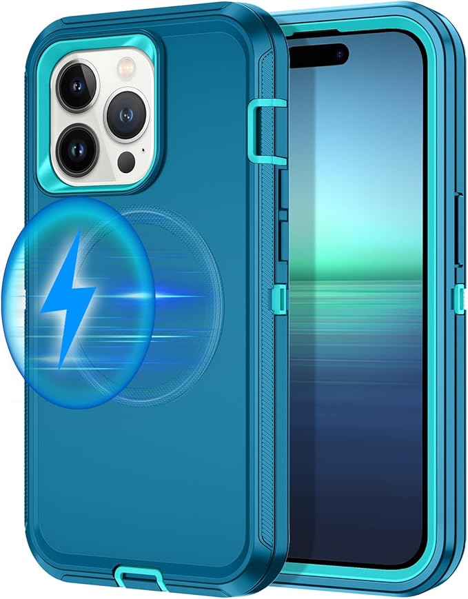 for iPhone 14 Pro Max Case [Compatible with MagSafe] Shockproof 3-Layer Full Body Protection Rugged Heavy Duty Cover Case for Apple iPhone 14 Pro Max 6.7",Turquoise