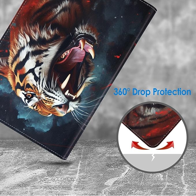 Case for Samsung Galaxy Tab S10 Lite / S10 FE / S9 FE 10.9-Inch / S9 11-Inch, Slim Lightweight PU Leather Stand Cover with Auto Wake/Sleep, Roaring Tiger