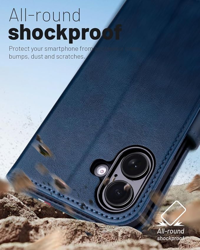 OCASE Compatible with iPhone 16 Wallet Case, PU Leather Flip Folio Case with Card Holders RFID Blocking Kickstand [Shockproof TPU Inner Shell] Phone Cover 6.1 Inch 2024, Spliced Blue