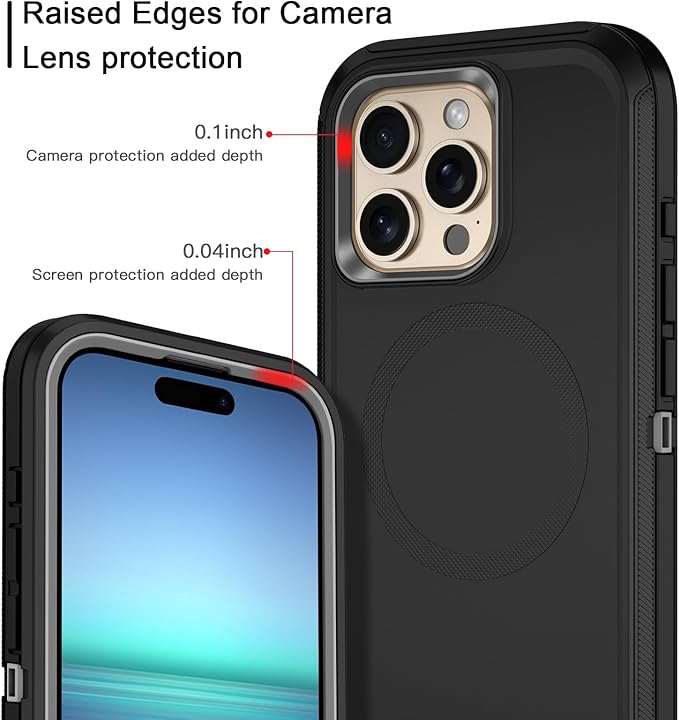 for iPhone 16 Pro Case [Compatible with MagSafe] Shockproof 3-Layer Full Body Protection [Without Screen Protector] Rugged Heavy Duty Cover Case for Apple iPhone 16 Pro 6.3",Black/Grey