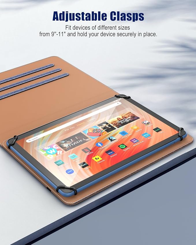 TiMOVO Universal Case for 9-11 Inch Tablet, 360 Degree Rotating Stand Protective Cover with Pen Pocket for 9 10 10.1 Inch Android Touchscreen Tablet, Blue Brown