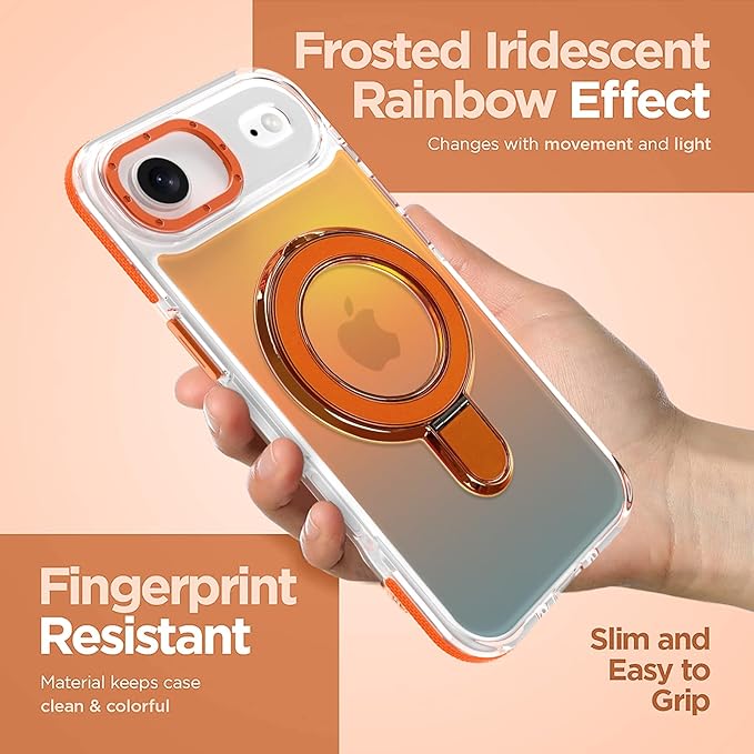 MOWIME Magnetic for iPhone Air Case with Stand [Compatible with Magsafe] [Cute Fashion Fluorescent Design] [1 Screen Protector] Slim Translucent Matte Case for iPhone Air 6.5" 2025, Orange