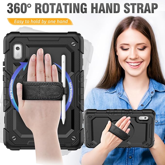 HXCASEAC Case for Lenovo Tab M9 2024/2023 (TB-310FU), with Screen Protector/Rotating Hand Strap/Sturdy Stand, Protective Cover for Lenovo M9 Tablet Case 9 inch, Black