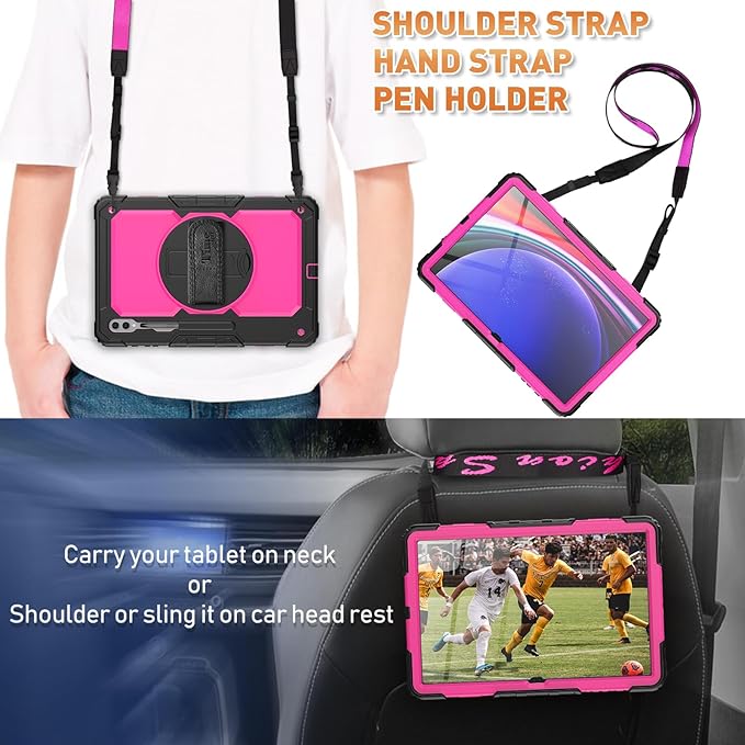 Timecity Case for Samsung Galaxy Tab S10 Ultra/ S9 Ultra/ S8 Ultra Tablet Case 14.6''- Heavy Duty Protective Cover with Screen Protector, Stand, Shoulder Strap & S Pen Holder | Kids-Friendly, Red