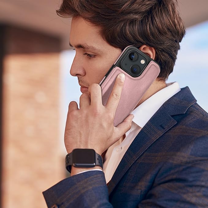 DJDUCK Designed for iPhone 14 Case Wallet with Card Holder, [Magnetic Clasp Cover] [RFID Blocking Leather Protection] Shockproof Women Men Cases 6.1 Inch for Apple 14 Pink