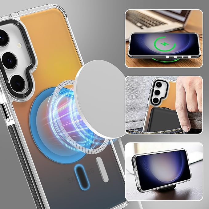 MOWIME Magnetic Case for Samsung Galaxy S23 [Compatible with Magsafe] [Cute Fashion Fluorescent Design] [1 Screen Protector] Slim Translucent Matte Case for Galaxy S23 6.1", Black