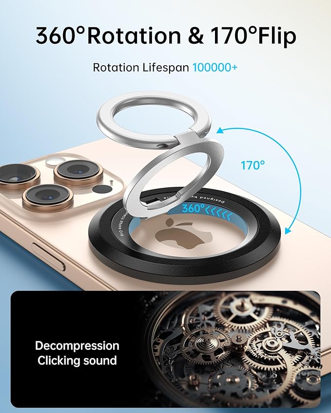 SYNCWIRE for MagSafe Ring Phone Holder, 360° Rotation Magnetic Cell Phone Grip Dual-Sided Magnets Phone Ring Kickstand Compatible with iPhone 16 15 14 13 12 Pro Max MagSafe, Android, Samsung etc.