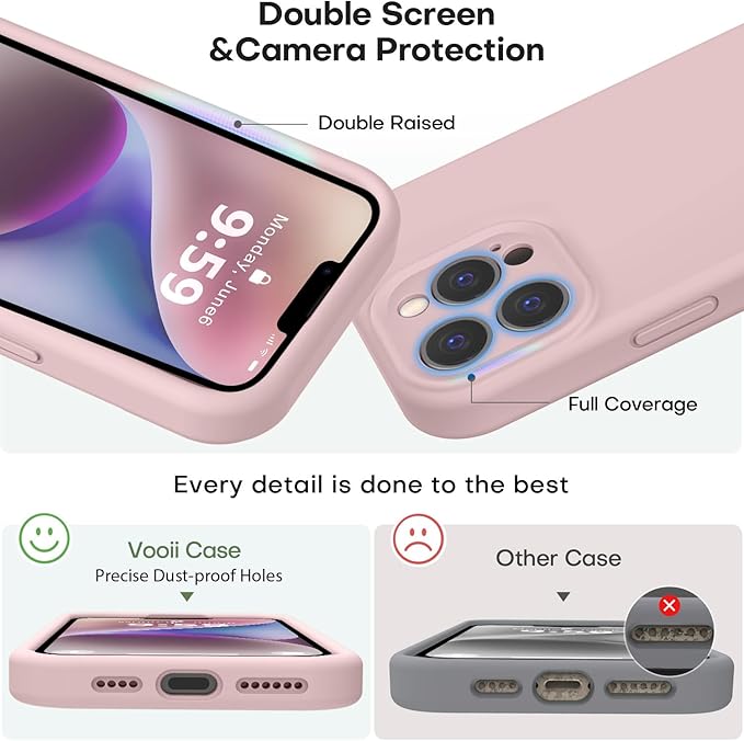 Vooii Compatible with iPhone 13 Pro Case, Liquid Silicone Upgrade [Camera Protection] [Soft Anti-Scratch Microfiber Lining] Shockproof Phone Case for iPhone 13 Pro 6.1 inch - Pink Sand