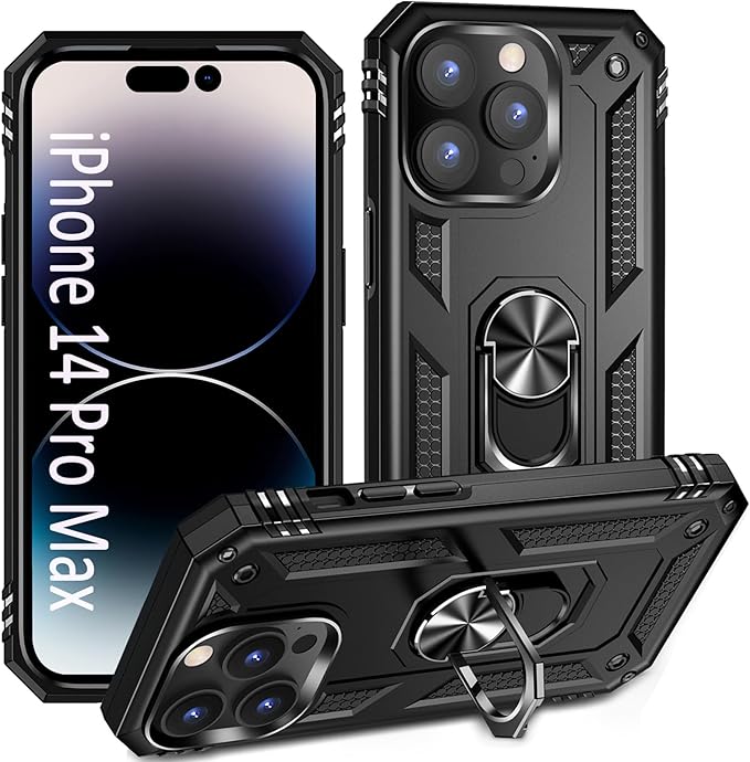 ADDIT Phone Case for iPhone 14 Pro Max Case,with Kickstand Ring,Adjustable Stand,Military Grade,Heavy Duty Protection,Shockproof,Anti-Fingerprint,Support Magnet Car Mount,Black
