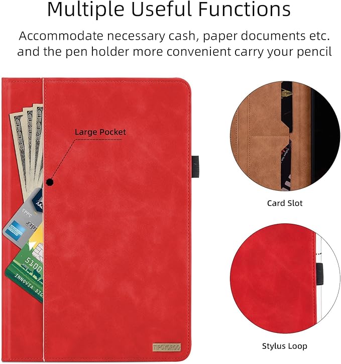 Case for Samsung Galaxy Tab A 10.1 2019 (SM-T510/T515) Multi-Angle Viewing Smart Cover with Pocket, Business PU Leather with Card Slot for Galaxy Tab A 10.1 Inch 2019 Tablet, Red