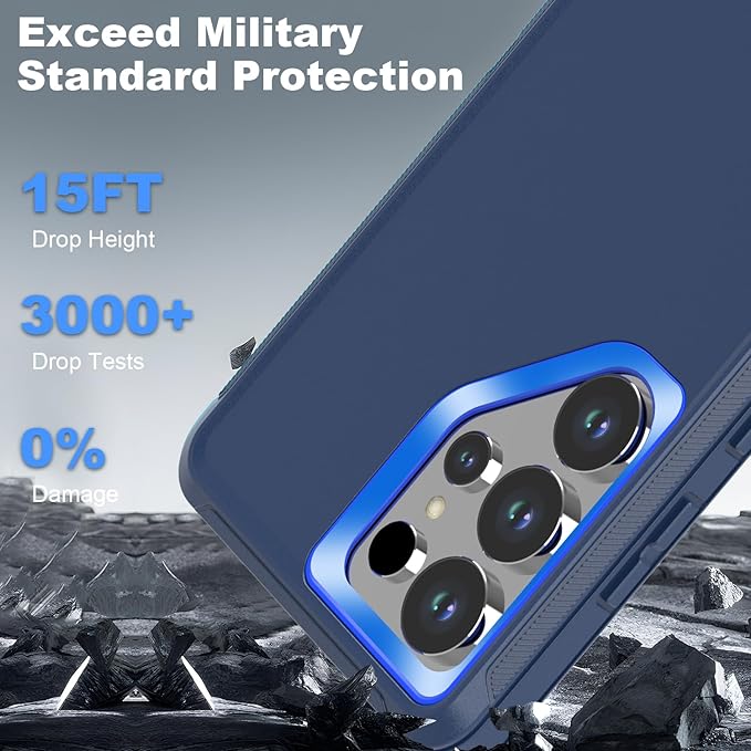Designed for Samsung Galaxy S24 Ultra Case [with Privacy Screen Protector] 3-Layer Full Body Protection Rugged Shockproof Heavy Duty Phone Case Cover, Navy Blue