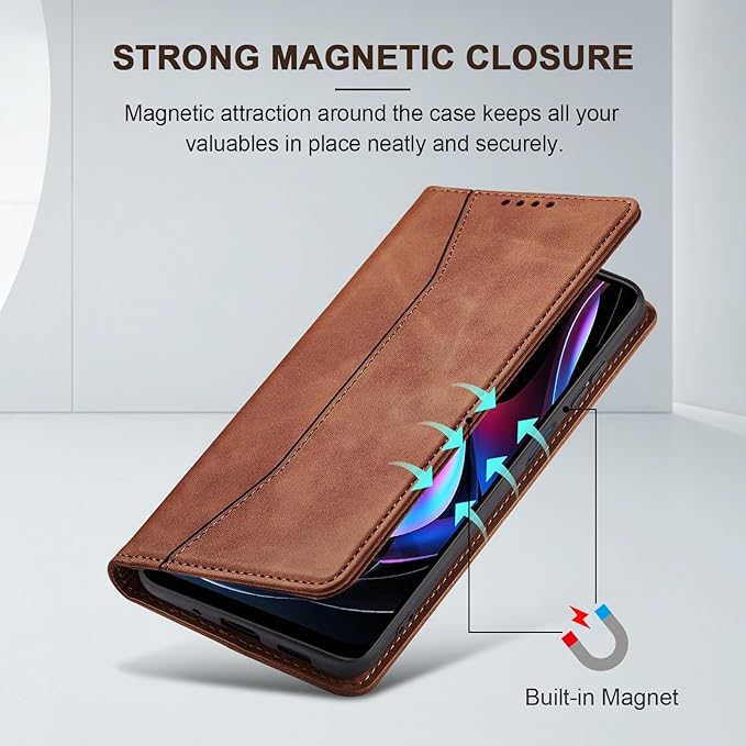 Jasonyu Flip Wallet Case for Motorola Edge 5G UW/Moto Edge (2021),Leather Magnetic Folio Cover with Card Holder,Kickstand - TPU Shockproof Durable Protective Phone Case,Brown
