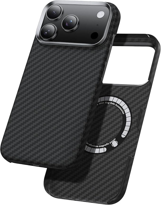 Aramid Fiber for iPhone 17 Pro Max Case Black/Grey(Twill), Compatible with MagSafe,Slim & Light, Case-Less Touch Feeling