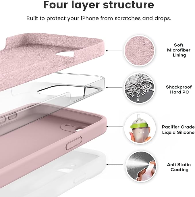 Vooii Compatible with iPhone 16e Case, Liquid Silicone Upgrade [Camera Protection] [Soft Anti-Scratch Microfiber Lining] Shockproof Phone Case for iPhone 16e 6.1 inch - Pink Sand