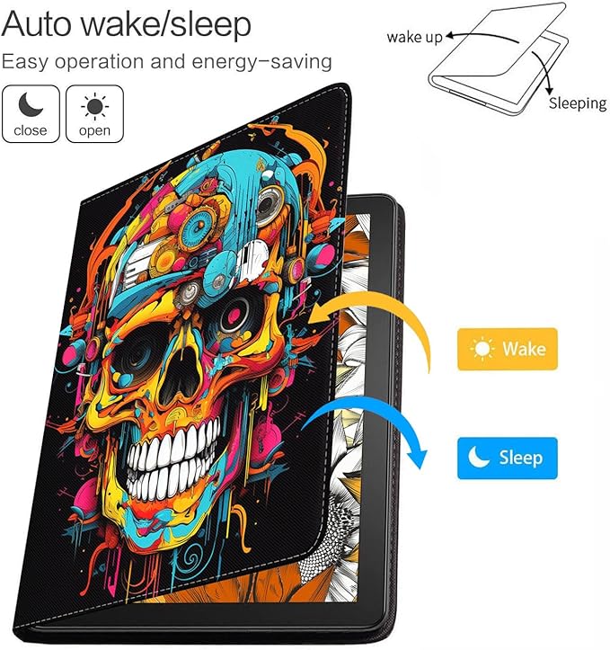 Case for Samsung Galaxy Tab A 10.1 2019 (SM-T510/T515/T517), Slim Lightweight PU Leather Stand Cover with Auto Wake/Sleep for Galaxy Tab A 10.1 Inch, Colorful Skull