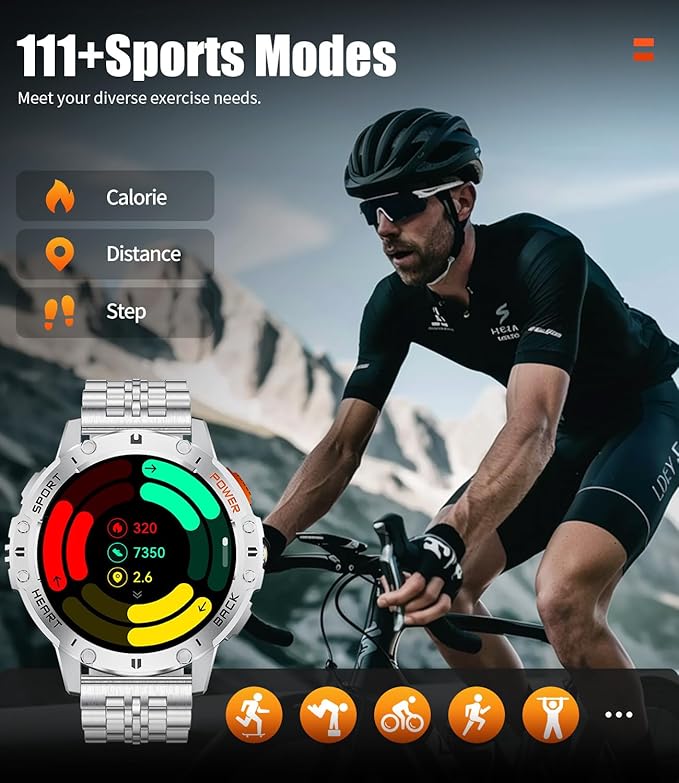 Smart Watches for Men(3 Straps),1,43'' AMOLED Military Smart Watch for Men with LED Flashlight/530mAh Large Battery/5ATM Waterproof,Fitness Tracker Smartwatch with Answer/Make Call Silver