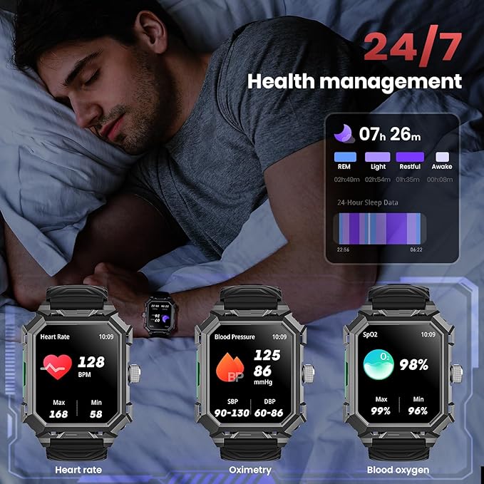 Military Smart Watch for Men(Answer/Make Call),2.06"Large AMOLED 710mAh Battery IP69 Waterproof Smartwatch for Android iPhone Fitness Tracker with Heart Rate/Sleep/Compass/SpO2/120+Sport Modes