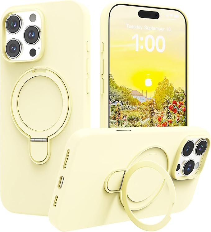 Magnetic Stand for iPhone16 Pro Max Case with Kickstand 【Lab-Certified Protection】【Not Yellowing】【Anti-Fingerprint】 Durable, Enhanced Grip, Slim，Yellow， iPhone 16 Pro Max 6.9"