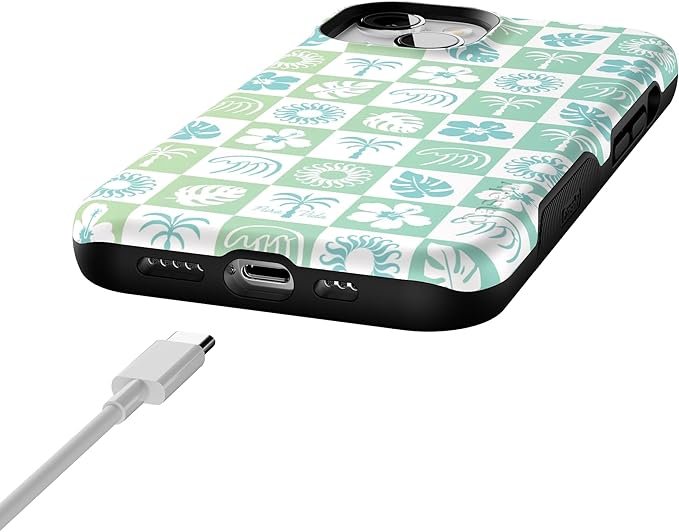 Casely iPhone 14 Case | Coastal Checkers | Pura Vida Floral | Compatible with MagSafe | Bold Protective Design