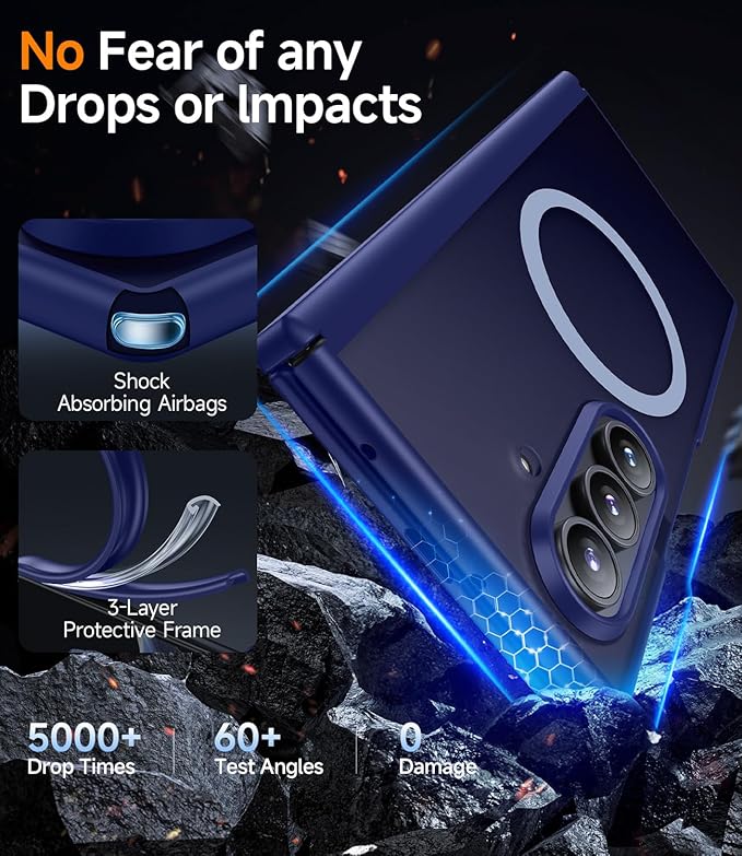 for Samsung Galaxy-Z-Fold-7 Magnetic Case: Compatible with Magsafe & Built-in Hinge Protection & HD Screen Protector - Lightweight Durable Translucent Matte Phone Cover for Z Fold7 5G 2025 (Blue)