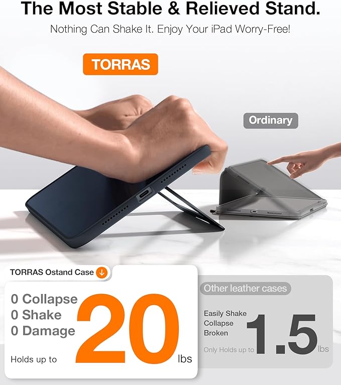 TORRAS for iPad Mini 7 A17 Pro Case, iPad Mini 6 Case with Pencil Holder, Ultra Stable Stand, Multiple Adjustable Viewing Angles, Slim Protective Kickstand Cover, Translucent iPad Mini 6th Case, Black