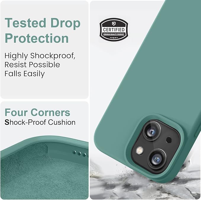 Vooii Compatible with iPhone 14 Case,[Silky Touch Premium Liquid Silicone] [Soft Anti-Scratch Microfiber Lining], Ultra Slim Shockproof Protective Case for iPhone 14 - Pine Green