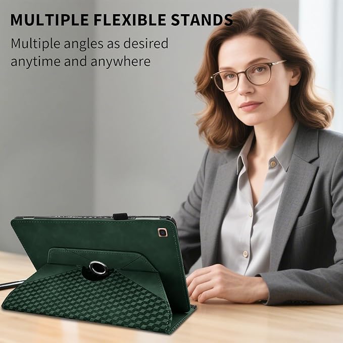 Rotating Case for Samsung Galaxy Tab A 10.1 2019 Model SM-T510/T515,360° Rotating Multi-Angle Viewing Stand Cover PU Leather Business Folio Protective Cases, Green
