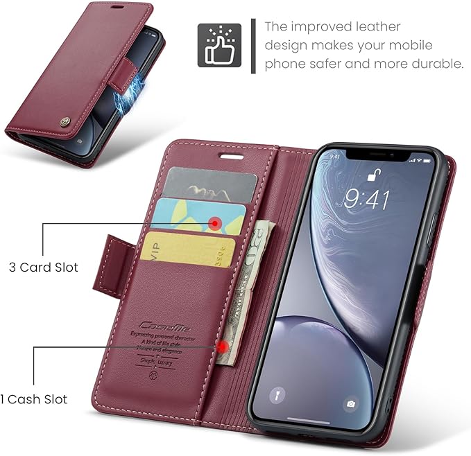 for iPhone XR Case, Premium PU Leather Wallet Case Flip Cover with [RFID Blocking][Card Holder][Stand Function] Shockproof Protective for Apple iPhone XR, Red