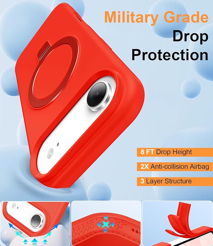 ZHK Liquid Silicone Designed for iPhone Air Case with Magnet Stand, [Precise Camera Lens Protection][Mil-Grade Drop Shockproof][Soft Anti-Scratch Microfiber Lining] Slim Fit Cover, Red