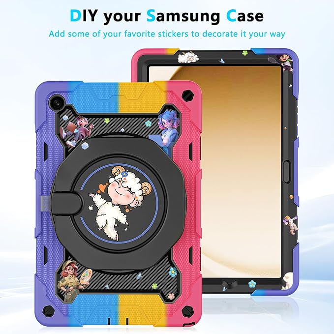 ROISKIN Case for Galaxy Tab A9 Plus 5G/ A9+ 11 Inch with HD Screen Protector & Shoulder Strap,Heavy Duty Military Case for Samsung Galaxy A9 Plus SM-X210/X216/X218 - Rotating Stand for Kids