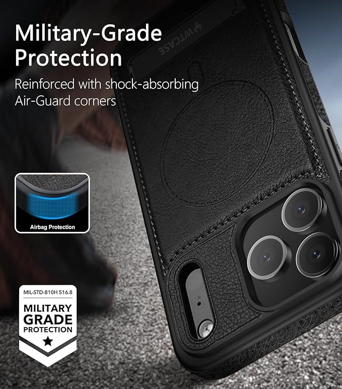 Magnetic for iPhone 17 Pro Leather Case,Built-in Invisible Stand [Compatible with Magsafe] Protective Slim Kickstand Phone Cover for iPhone 17 Pro Case, Black