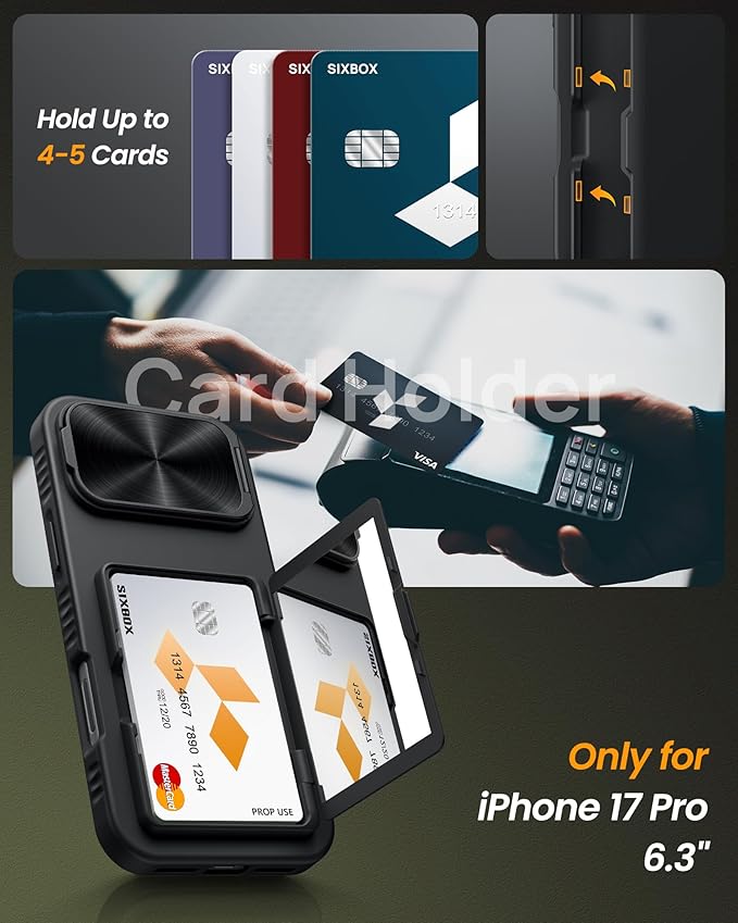 for iPhone 17 Pro Case Wallet with Stand & Phone Lanyard Crossbody (2X Phone Tabs) & Card Holder & Camera Cover, Military Grade Drop Protection Phone Case for iPhone 17 Pro 6.3" 2025, Black