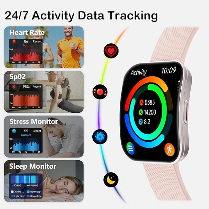 Smart Watch for Men Women, Answer/Make Calls,1.85"HD AMOLED Curved Display Fitness Watch with Blood Pressure Sleep Heart Rate Monitor, AI Dial, AI Q&A,120+ Sports True IP68 Waterproof Smartwatch,Peach